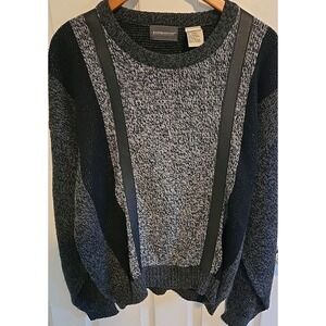 Vtg Expressions Mens L Sweater Black Leather Stripe Gray Cosby Style Retro Korea